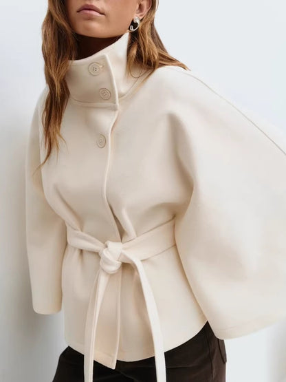 Elegant Cape Stand Collar Windbreaker Jacket