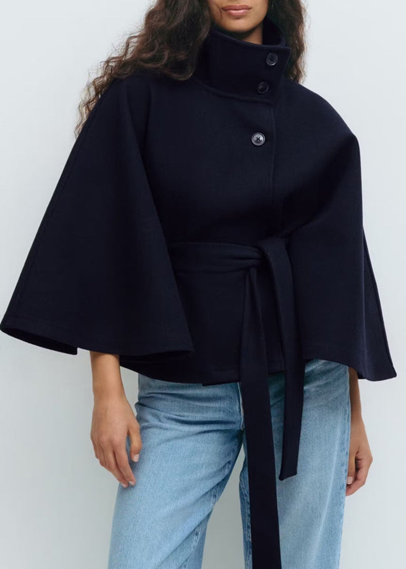 Elegant Cape Stand Collar Windbreaker Jacket