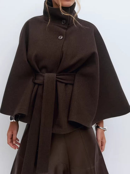 Elegant Cape Stand Collar Windbreaker Jacket