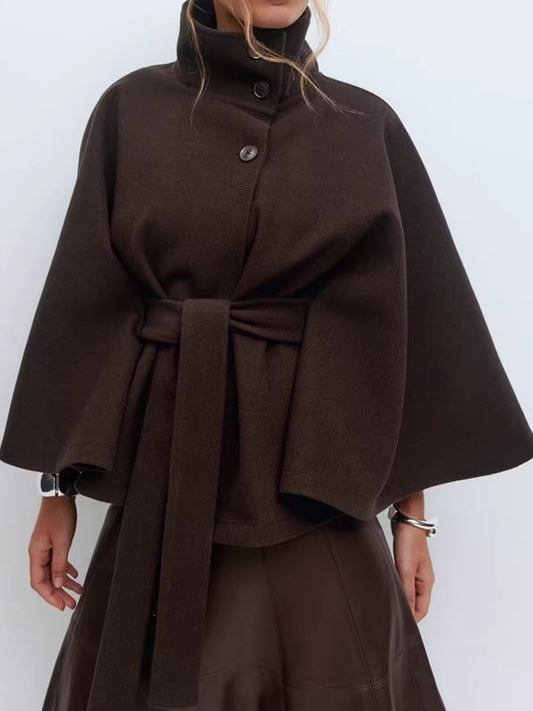 Elegant Cape Stand Collar Windbreaker Jacket