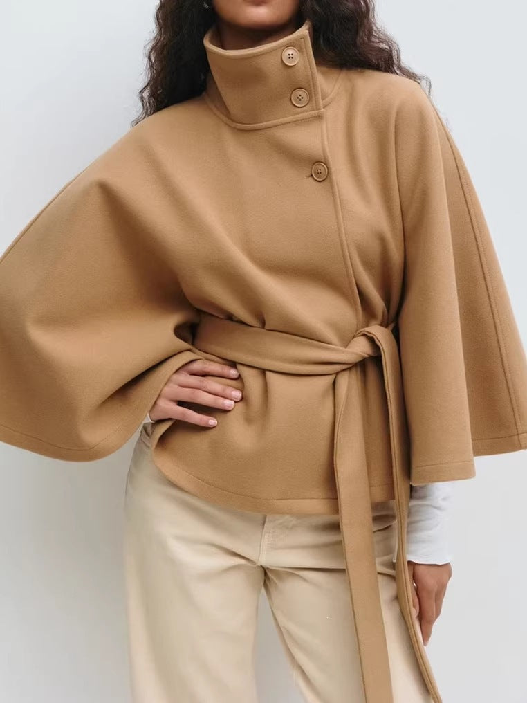 Elegant Cape Stand Collar Windbreaker Jacket