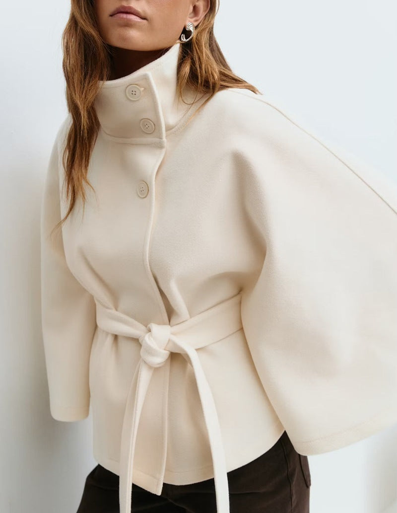 Elegant Cape Stand Collar Windbreaker Jacket