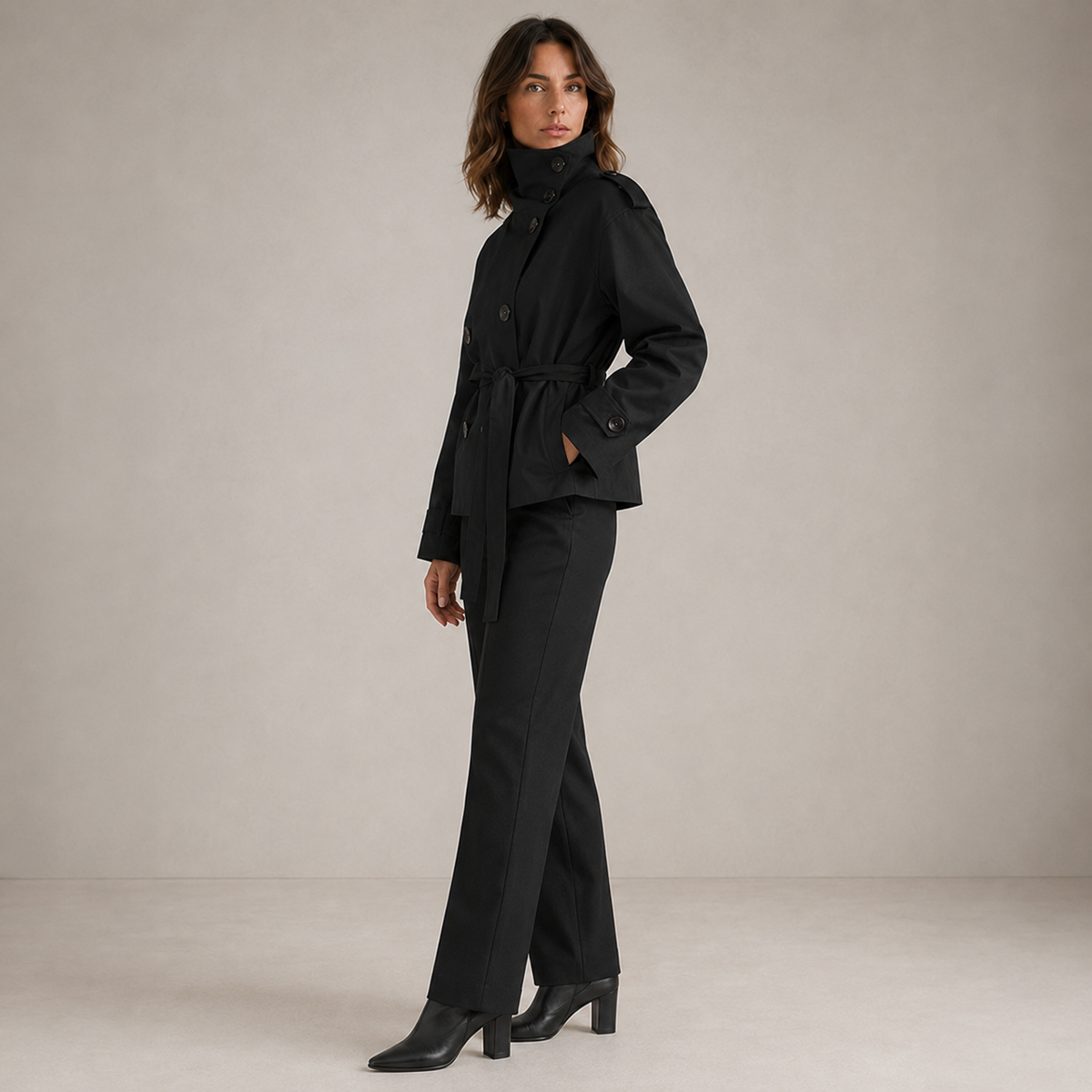 The Chelsea Tie-Waist Trench Jacket in Black