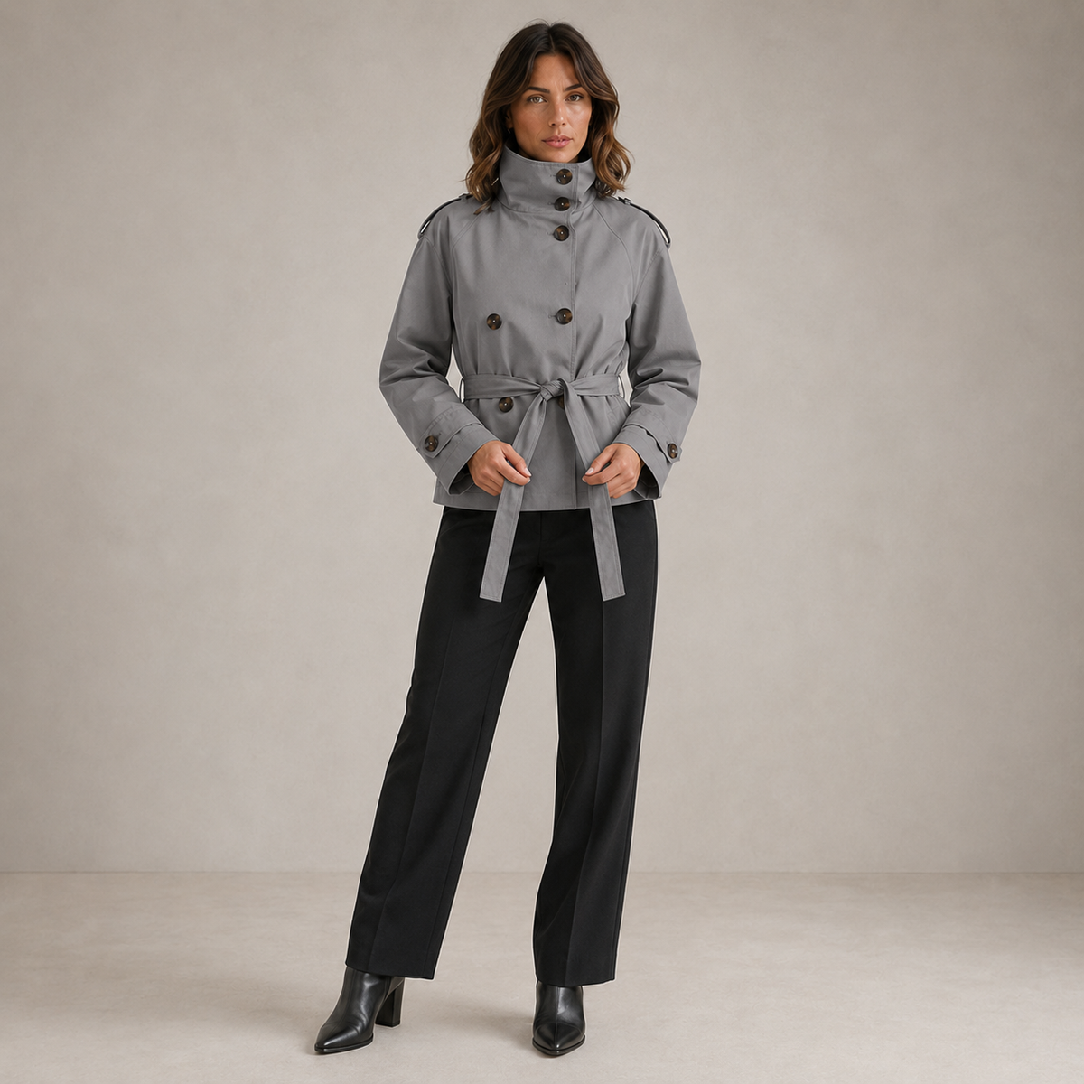 The Chelsea Tie-Waist Trench Jacket in Grey