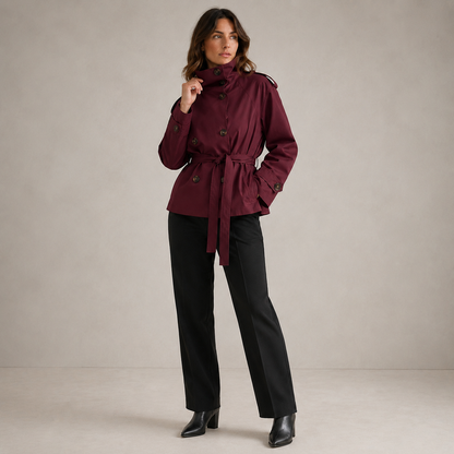 The Chelsea Tie-Waist Trench Jacket in Wine Red