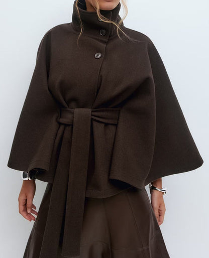 Elegant Cape Stand Collar Windbreaker Jacket