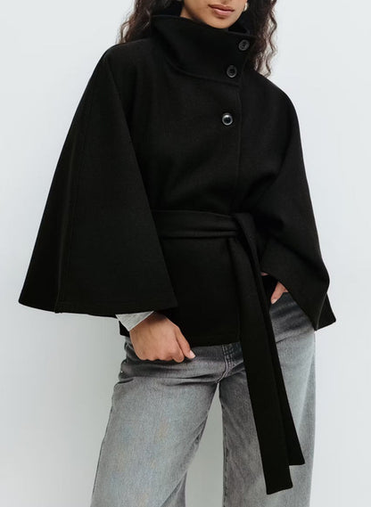 Elegant Cape Stand Collar Windbreaker Jacket