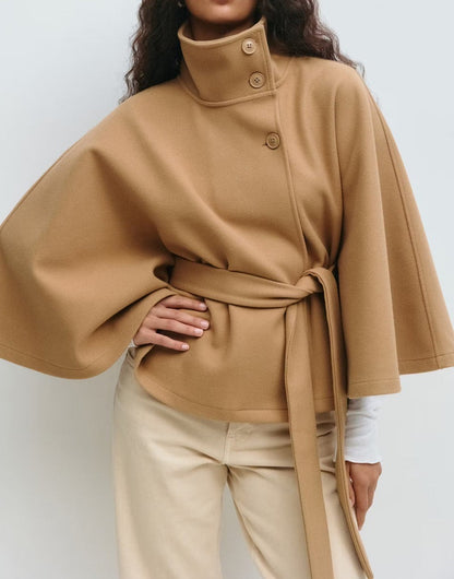 Elegant Cape Stand Collar Windbreaker Jacket