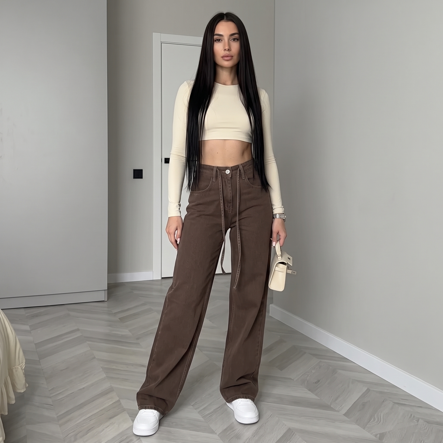 Womens High Waist Wide Leg Denim Pants