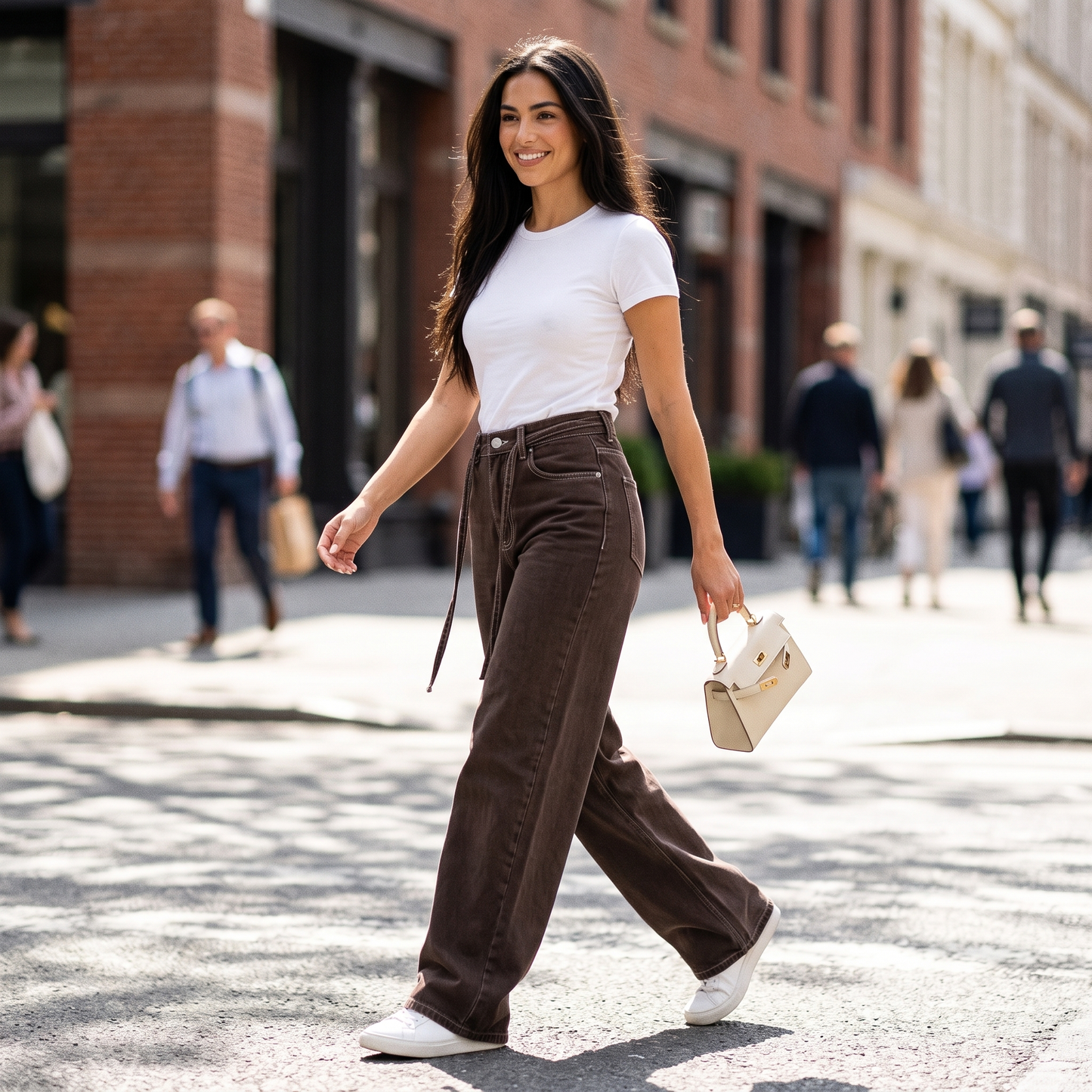 Womens High Waist Wide Leg Denim Pants