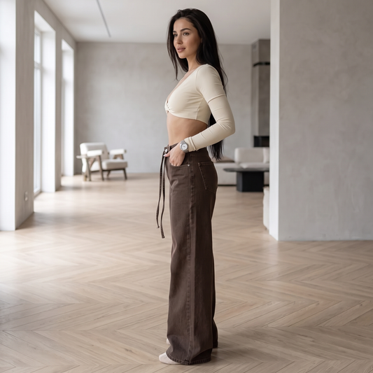 Womens High Waist Wide Leg Denim Pants