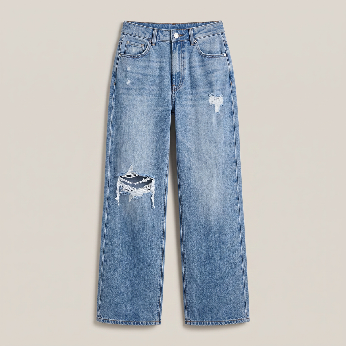 Wide-Leg Distressed Jeans
