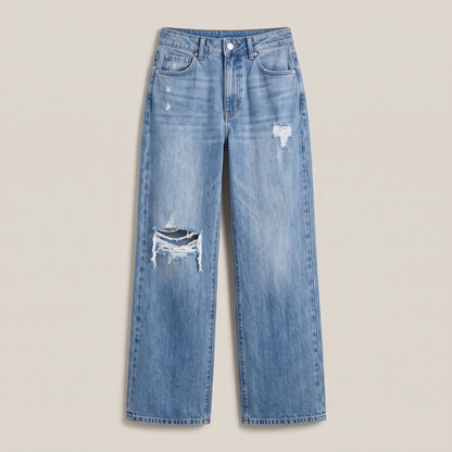 Wide-Leg Distressed Jeans
