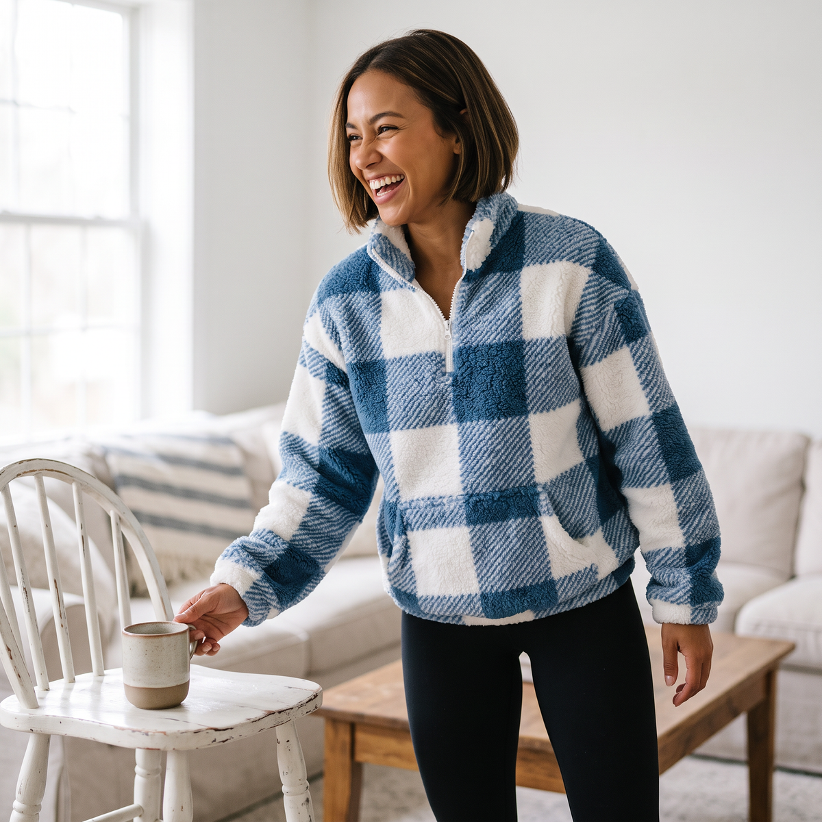 Plaid Sherpa Half-Zip Pullover