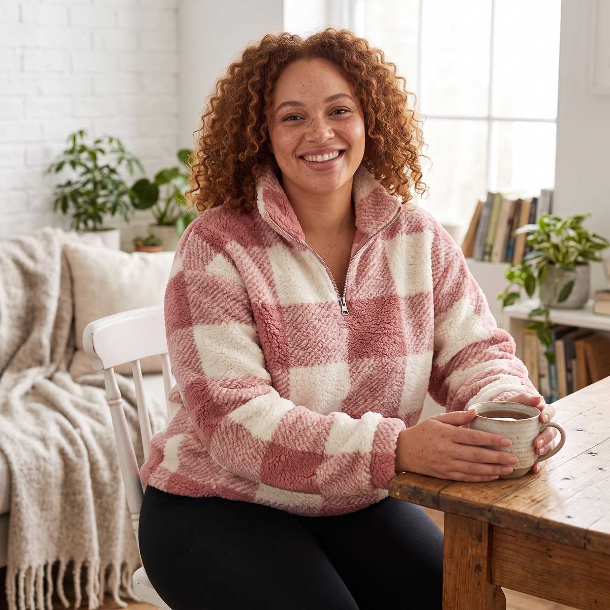Plaid Sherpa Half-Zip Pullover