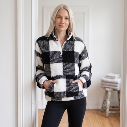 Plaid Sherpa Half-Zip Pullover