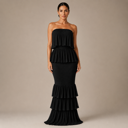 Rayna Ruffle Maxi Dress in black