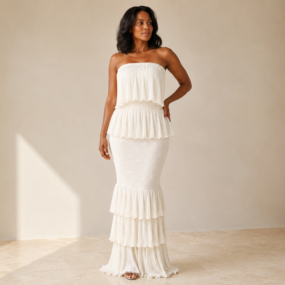 Rayna Ruffle Maxi Dress in creamy ivory
